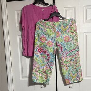 Carole Hochman set cotton pajama pants & BP pink tee sleep casual wear  LARGE XL